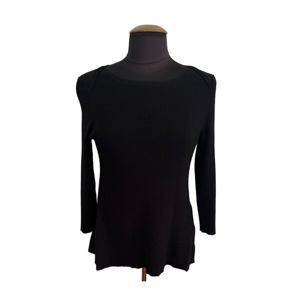 Cable & Gauge Petite Black Ribbed Sweater Top 3/4 Sleeve Women's Size PL - Picture 1 of 8